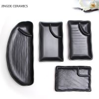 1pcs Black Melamine Sushi Bar Snack Tableware Barbecue Buffet Dish Wine Sushi Fruit Tray Kitchen Supplies