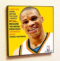 รัสเซล Westbrook N B บาสเก็ตบอลคำพูดสร้างแรงบันดาลใจสติกเกอร์ติดผนังภาพป๊อปอาร์ตภาพวาดที่มีชื่อเสียงศิลปะบนผนังบนผ้าใบสำหรับห้องนั่งเล่นห้องนอน