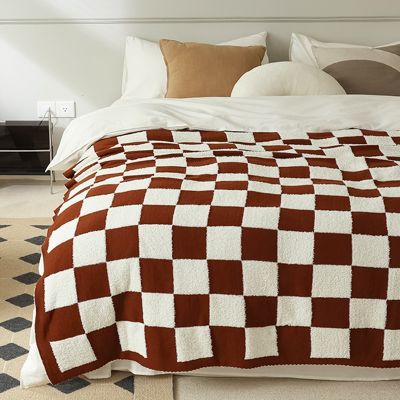 Checkerboard Throw Blanket Soft Warm Blankets for Bed Nordic Plush Sofa Blankets Plaid Bedspread Blanket for Travel