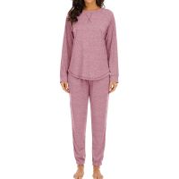 Casual Daily Women Solid Tracksuit Long Sleeve Round Collar Tops And Long Pants Two Pieces Sets For Women Homewear Sleepwear