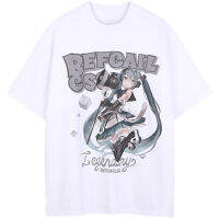 เสื้อยืดลายการ์ตูน Hatsune Miku สำหรับผู้หญิงวัยรุ่นเสื้อยืดพิมพ์ลายอนิเมะเวอร์ชั่นหลวมลำลองฤดูร้อนภายในแขนแขนสั้นคอกลม0000