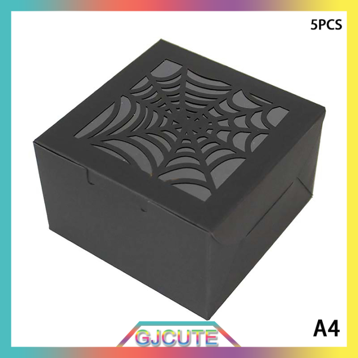 gjcute-กล่องใส่ขนมฮาโลวีน5ชิ้นกล่องกระดาษของขวัญคุกกี้ช็อกโกแลตกล่องทำมือสำหรับเด็กอุปกรณ์งานปาร์ตี้
