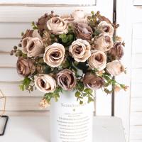 【CW】 Retro Coffee Artificial Silk Flowers White Rose Christmas Wedding Home Room Decoration Photo Prop Autumn Garden Arch Fake Flower