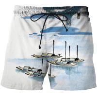 Mens clothing 3D Print Pattern Chinese brush painting men beach shorts male swim trunks surf shorts Oversized short pants 2023