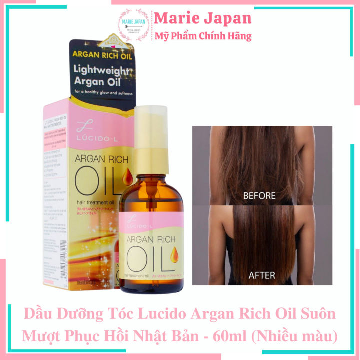 Dầu Dưỡng Tóc Lucido Argan Rich Oil Nhật Bản sẽ giúp cho tóc của bạn mềm mượt và khỏe mạnh. Công thức độc đáo của sản phẩm với dầu Argan và Pine Oil giúp cho tóc bạn trở nên bóng mượt hơn. Xem hình ảnh để biết thêm chi tiết và trải nghiệm sản phẩm này.
