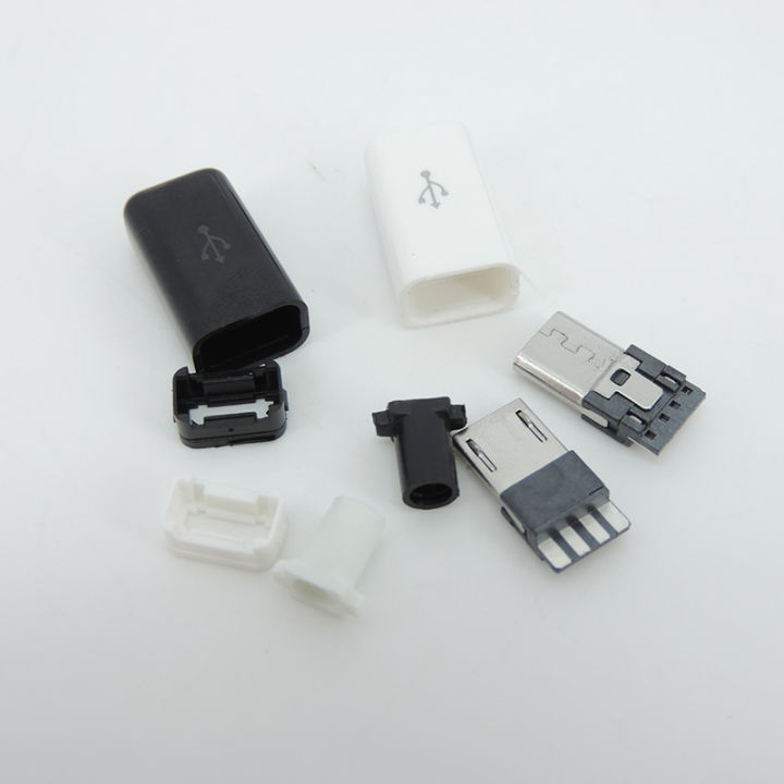 qkkqla-micro-usb-5pin-welding-type-male-plug-connectors-charger-5p-usb-tail-charging-socket-4-in-1-white-black