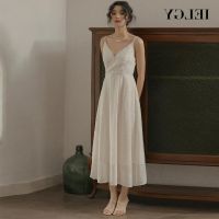 COD SDFGERTYTRRT IELGY Womans clothes french All-match long casual dress white retro seaside suspenders