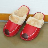 Men Slippers Black New Winter PU Leather Slippers Warm Indoor Slipper Waterproof Home House Shoes Women Warm Leather SlippersTH
