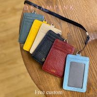 Custom Name ID Badge Card Holder Luxury Leather Business Men Work Neck Strap Cardholder DIY Initials Women Office Card Case Card Holders