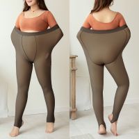 ผู้หญิงขนาดใหญ่ฤดูหนาวสูงเอว Leggings ขนแกะความร้อน Tights สุภาพสตรีปลอมโปร่งแสง Warm Pantyhose ถุงน่อง...