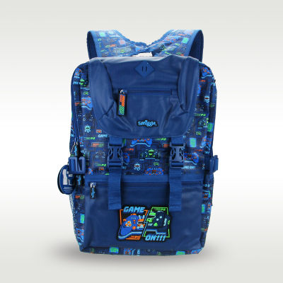 กระเป๋านักเรียนออริจินอลสำหรับเด็กเป้สะพายคอมพิวเตอร์สีน้ำเงินเกมเด็กโตกันน้ำ18นิ้ว10-15ปี