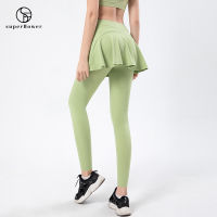 SUPERFLOWER Women S New Yoga Sports Pants With Pocket 2-In-1 Piece Skirt Pants Hip Rise Lotus Leaf Leggings