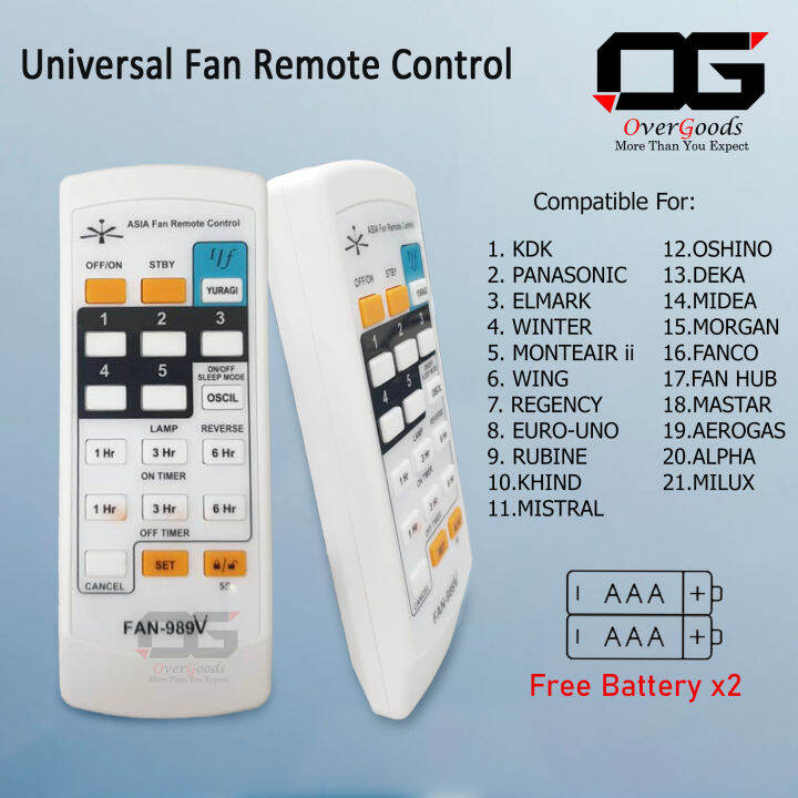 Universal Fan Remote Control Deka Elmark KDK ALPHA PANASONIC KHIND