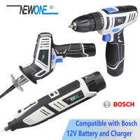 NEWONE 12V Grinding and Polish Electric Rotary Tool 2-Speed Drill Reiprocating saw compatible with Bosch battery charger Combo