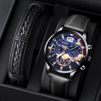 「Dark blue watch」แฟชั่นบุรุษกีฬานาฬิกาสร้อยข้อมือหนังหรูหราควอตซ์ปฏิทินนาฬิกาสำหรับผู้ชายธุรกิจสบายๆนาฬิกาส่องสว่าง R Eloj Hombre