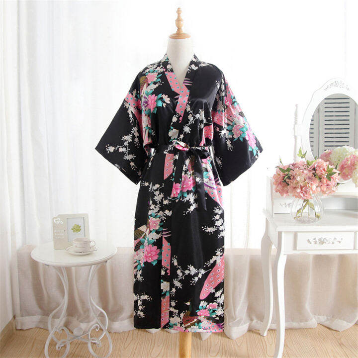 15สีผู้หญิงสไตล์ญี่ปุ่น-kimono-yukata-ชุดนอนนกยูงซาตินบางยาว-nightgown-robes-แบบดั้งเดิมผู้ใหญ่หลวม-clothing