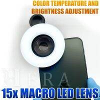 Mobile Phone Macro Lens and Rechargeable Clip-on Fill Light 15X Zoom LED for Dentistry Makeup Photography Smartphone Accessories Smartphone Lenses