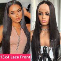 【jw】♞ Frontal Straight Wigs for Synthetic mix Human Hair 13x4 Front Wig 99J Preplucked Glueless