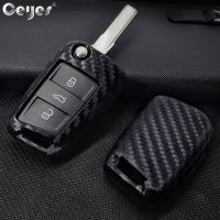 ✱﹉♦ Ceyes Car Styling Auto Shell Key Case For Skoda Octavia A7 A 7 For Volkswagen Carbon Fiber Protection Accessories Car-Styling