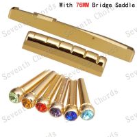 A Set Guitar Nut + 76MM Bridge Saddle + Brass Bridge for Acoustic Guitar  (Nut 43 x 6 x 8.8-8.2mm) - (Saddle 76 x 3 x 9.2mm)