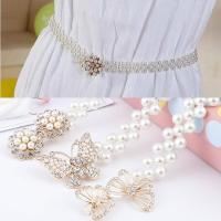 Women Pearl Belt Waist Belt Elastic Buckle Pearl Chain Belt Female Crystal Strap Girls Dress