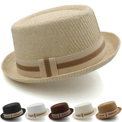 Men Women Classical Straw Pork Pie Hats Fedora Sunhats Trilby Caps Summer Boater Beach Outdoor Travel Party Size US 7 14 UK L