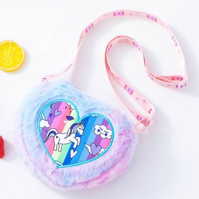 Unicorn Plush Shoulder Bag Cute Love Shape Bag Kindergarten Girls Coin Purse Storage Bag Gift
