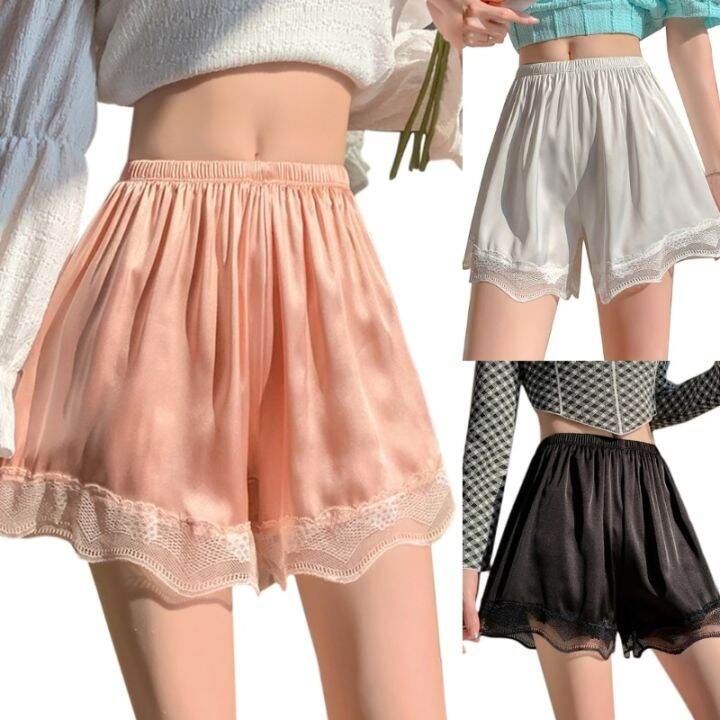 women-cute-lace-shorts-loose-solid-stretchy-underwear-shorts-safety-pants-loose-anti-glare-under-skirts-mid-thigh-shorts