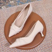 High heels female temperament of the new 2023 soft skin shallow pointed mouth single shoes fine work shoes with a long standing not tired feet