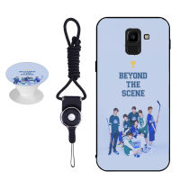 BTS เคสโทรศัพท์สำหรับ Samsung Galaxy J6 2018/J600G/J600F ซิลิคอนนุ่มกรณีที่มีรูปแบบเดียวกันแหวนและเชือก