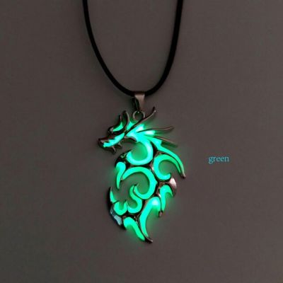 JDY6H Luminous Dragon Necklace Glowing Night Fluorescence Antique Silver Plated Glow In The Dark Necklace for Men Women Party Hallo