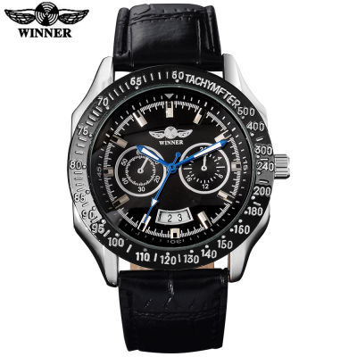 WINNER New Arrival Men Watches Complete Calendar Skeleton Design Automatic Self-Wind Leather Strap Mutli-color Watch Men