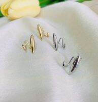 goodgift_station -Double water drop metal earrings ต่างหูแบบเจาะ คล้องใต้หู รูปทรงหยดน้ำ ใส่ได้กับรูเจาะปกติ ก้านเงิน 92.5