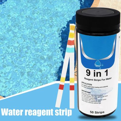 50Pcs 9 In 1 Pool Test Strips Water Quality Strip pH Value Paper for Swimming Pool Hot Spring Spa Hot Tubs Aquarium Fish Tanks Inspection Tools
