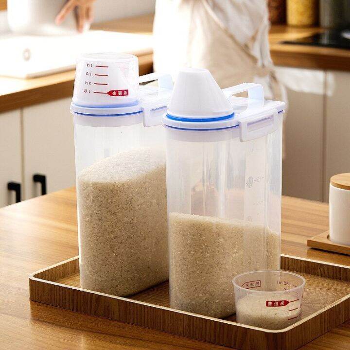 1pc Square Rice Bucket, Portable Transparent Cereal Storage