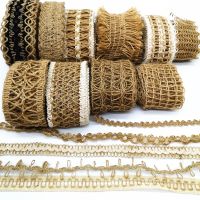 (Leisurely)3หลา Natural Jute Burlap Hessian Jute Ribbon Twine ดอกไม้รูปแบบอุปกรณ์จัดงานแต่งงาน Burlap Ribbon DIY Burlap Rope Craft