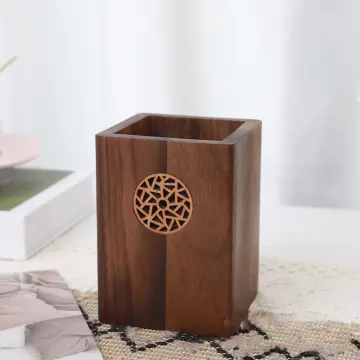 Walnut Wood Pen And Pencil Holder For Desk, Large Square Design Wooden Pen  And Pencil Cup, Desk Pen Holder, Makeup Brush Holder