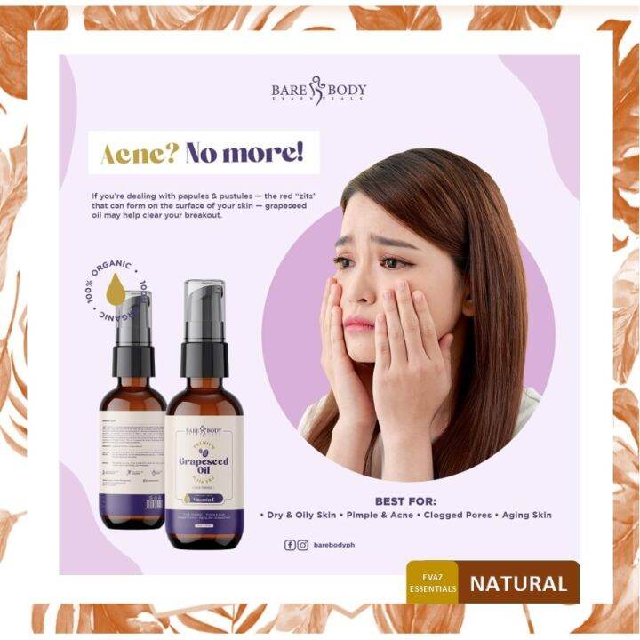 Bare Body Grapeseed Oil Pure Premium Organic acne eczema psoriasis cellulites hair growth
