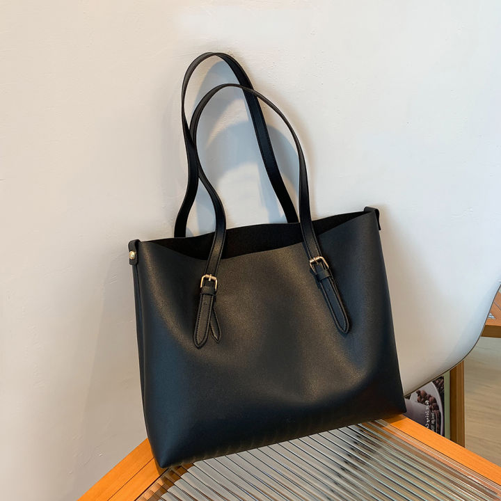 กระเป๋าถือผู้หญิง-สะพายหนังสีล้วนย้อนยุคกระเป๋าถือความจุกระเป๋าชอปปิ้งขนาดใหญ่