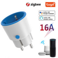 EU Smart Socket Tuya ZigBee 3.0 Smart Home Sockets 16A Power Monitor รีโมทคอนลทำงานร่วมกับ Alexa Home