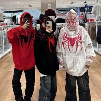 Hoodie Y2K Clothing Americanism Spider Print Zip Up Hooded Cardigan Full Chain Men Fashion Gothic Fallow Loose Hoodie Streetwear