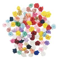 [HOT!] (100pcs/pack) 15mm Mix Colorful Small Flower Mini Handmade DIY Satin Ribbon Rose Head Wedding Scrapbooking Decoration Floret