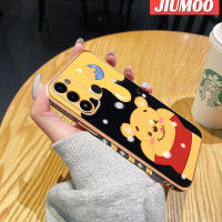 JIUMOO เคสสำหรับ Tecno Spark Go 2022ลายการ์ตูนฮันนี่แบร์กรอบสี่เหลี่ยมใหม่เคสพื้นผิวชุบซิลิก้าเจลกันกระแทกเคสมือถือฝาครอบป้องกันเลนส์กล้องถ่ายรูปทั้งหมด