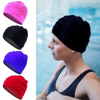 【CW】Elastic Waterproof Swimming Caps Men Women Swimming Pool Cap Protect Ears Long Hair Ultrathin Free Size Diving Hat Dropship