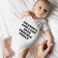 Cute Newborn Baby Boys Girls Short Sleeve Letter Print Grandpa And I Got Into Trouble Today Romper Summer Baby Clothes