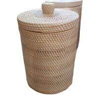 Waste Paper Dustbin with Lid - Rattan/ ถังขยะหวายมีฝาปิด (สีฟ้า)