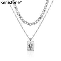 Kemstone สแตนเลสสองชั้นสแควร์จี้ดาวสร้อยคอผู้หญิงเครื่องประดับ Gift