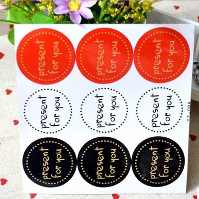 90pcs/lot Round Design "Present for you" Series Kraft paper Sticker for Handmade Products for baking Gift seal sticker label Stickers Labels