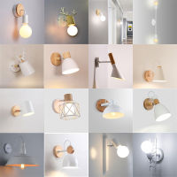 Nordic Wood Wall Lights Beside Reading Sconce LED White Modern E27 Base Wall Lamp Restaurant Shop Aisle Hallway Lighting Fixture