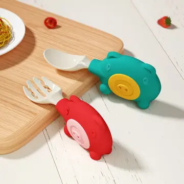 Toddler Babies Easy Grip Heat-Resistant Children Feeding Training Spoon  Baby Utensils Feeding Spoon Fork Set